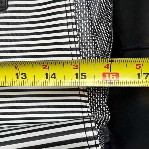 Stella & Dot Madison Tech Tote Shoulder Bag EXPANDABLE Black & White Stripes NEW - Picture 7 of 12